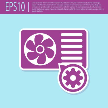 Retro mor Klima ve dişli simgesi turkuaz arka plan üzerinde izole. Uygulama, servis konsepti, ayar seçenekleri, bakım, onarım, sabitleme ayarlama. Vektör İllüstrasyonu