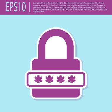 Retro mor Parola koruma ve turkuaz arka planda izole güvenlik erişim simgesi. Simgeyi kilitleyin. Güvenlik, güvenlik, koruma, gizlilik kavramı. Vektör İllüstrasyonu