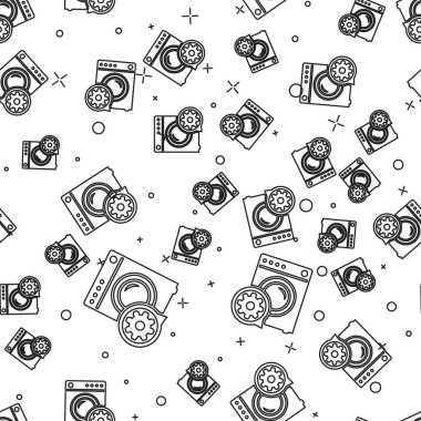 Siyah Yıkıntı ve dişli simgesi beyaz arka plan üzerinde izole dikişsiz desen. Uygulama, servis konsepti, ayar seçenekleri, bakım, onarım, sabitleme ayarlama. Vektör İllüstrasyonu