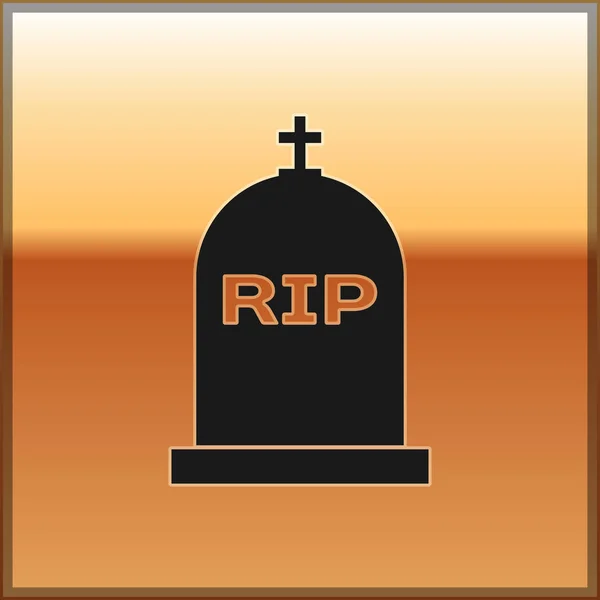 Black Tombstone with RIP written on it icon isolated on gold background. Grave icon. Vector Illustration — Stock Vector