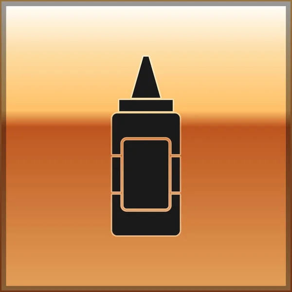 Fekete mustár palack ikon izolált arany háttér. Vektoros illusztráció — Stock Vector