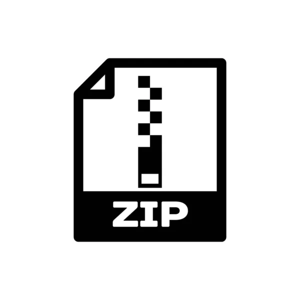 Ikona dokumentu na czarnym pliku zip. Pobierz ikonę przycisku zip na białym tle. Symbol pliku zip. Ilustracja wektorowa — Wektor stockowy