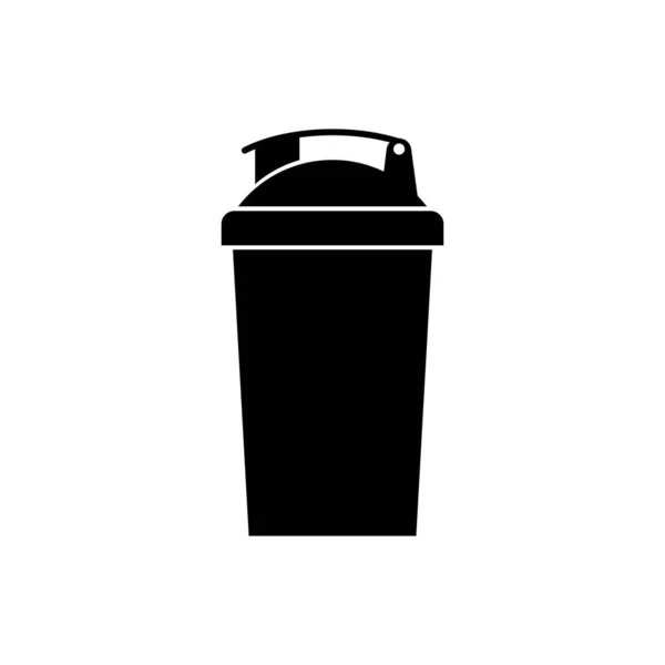 Czarna ikona shakera fitness na białym tle. Sportowa butelka shakera z pokrywką do koktajli wodnych i białkowych. Ilustracja wektorowa — Wektor stockowy
