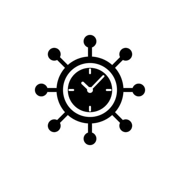 Black Clock and gear icon isolated on white background. Time Management symbol. Business concept. Hub and spokes and clock solid icon. Vector Illustration — Stock Vector