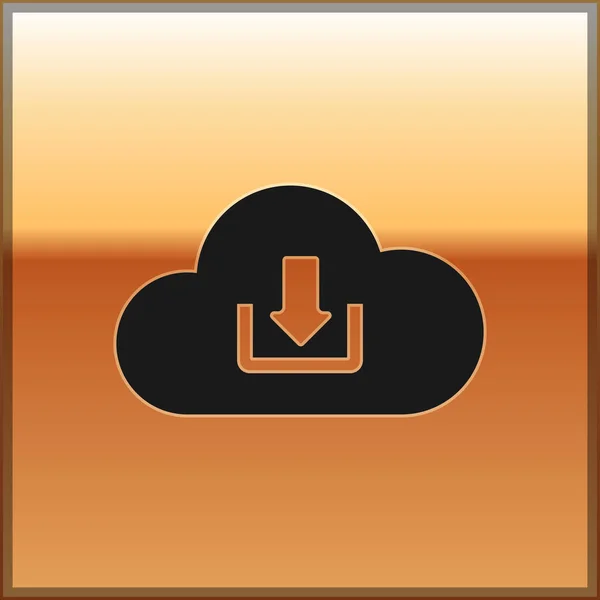 Ícone de download Black Cloud isolado em fundo dourado. Ilustração vetorial — Vetor de Stock