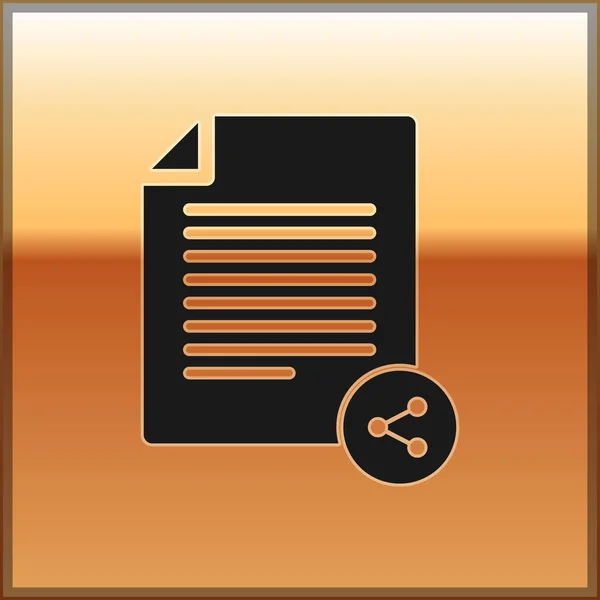 Icono de archivo Black Share aislado sobre fondo dorado. Compartir archivos. Signo de transferencia de archivos. Ilustración vectorial — Archivo Imágenes Vectoriales