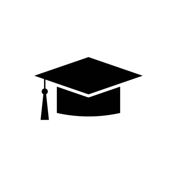 Icono de la tapa de graduación negra aislado sobre fondo blanco. Sombrero de graduación con icono de borla. Ilustración vectorial — Vector de stock