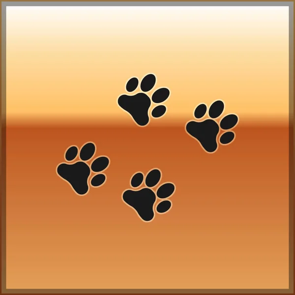 Zwarte Paw Print icoon geïsoleerd op gouden achtergrond. Hond of kat Paw Print. Dieren spoor. Vector illustratie — Stockvector