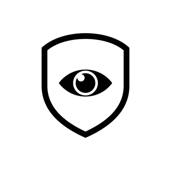 Černý štít a ikona oka izolovány. Bezpečnost, bezpečnost, ochrana, koncepce ochrany osobních údajů. Vektorová ilustrace — Stockový vektor