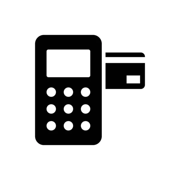 Terminal Pos negro con icono de tarjeta de crédito insertado aislado sobre fondo blanco. Operación terminal de pago. Ilustración vectorial — Vector de stock