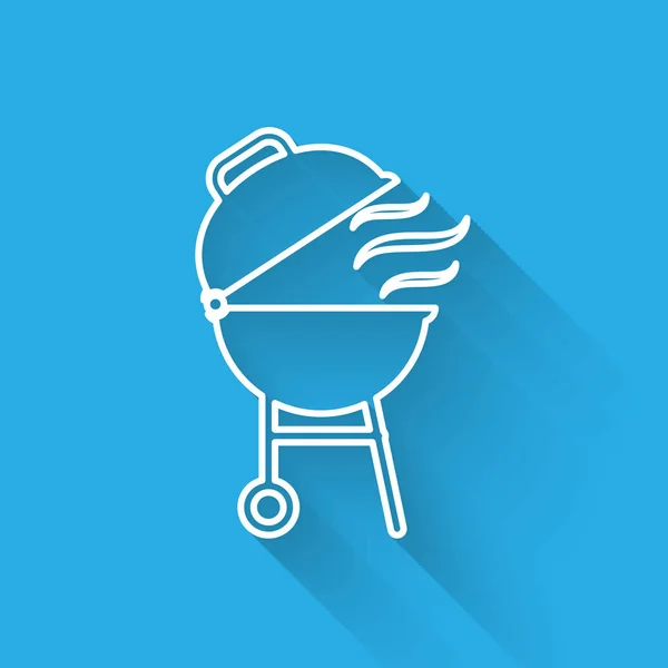 White Barbecue grill line icon isolated with long shadow. BBQ grill party. Vector Illustration — Stock Vector