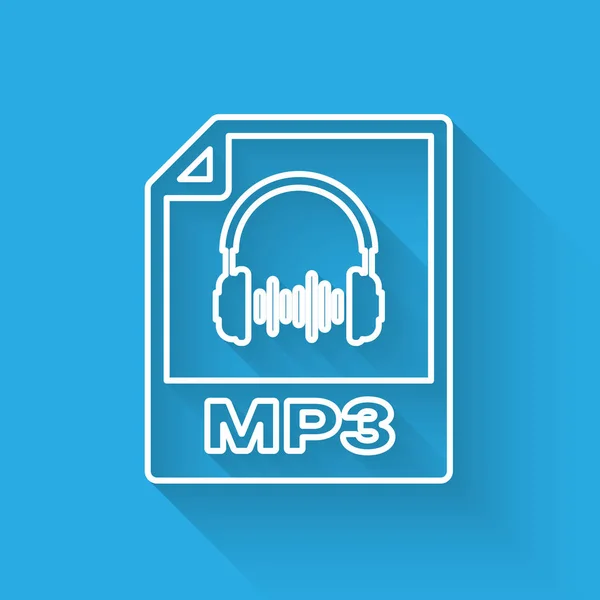 Ícone de documento de arquivo MP3 branco. Baixar ícone de linha de botão mp3 isolado com sombra longa. Sinal de formato de música Mp3. Símbolo do ficheiro MP3. Ilustração vetorial —  Vetores de Stock