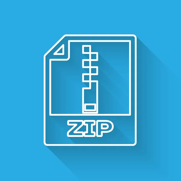 Icono de documento de archivo ZIP blanco. Descargar icono de la línea de botón zip aislado con sombra larga. Símbolo del archivo ZIP. Ilustración vectorial — Vector de stock