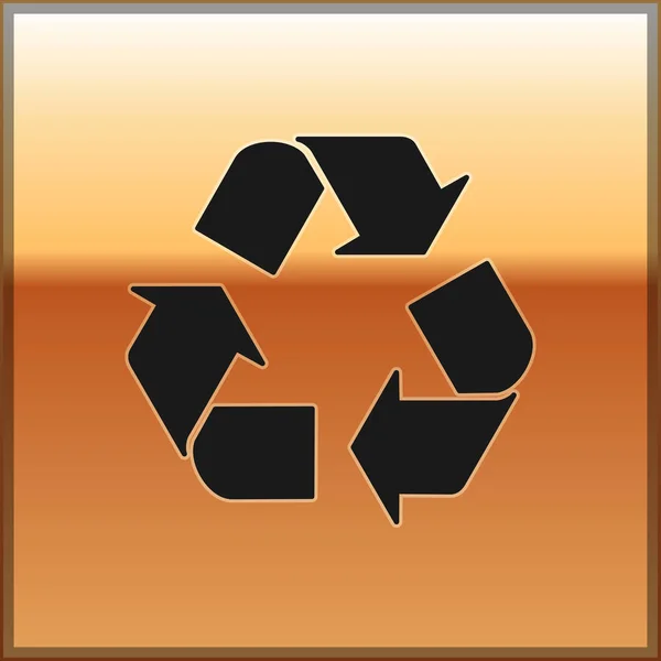 Zwart recycle symbool pictogram geïsoleerd op gouden achtergrond. Pictogram met ronde pijl. Milieu recycleerbaar ga groen. Vector illustratie — Stockvector