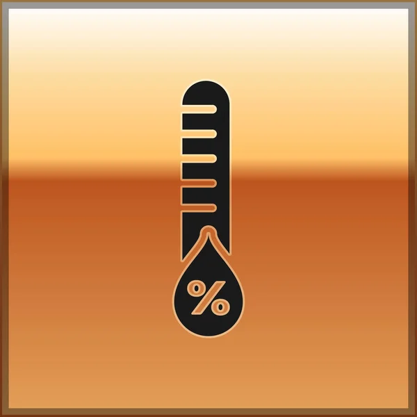 Icona umidità nera isolata su fondo oro. Meteo e meteorologia, simbolo del termometro. Illustrazione vettoriale — Vettoriale Stock
