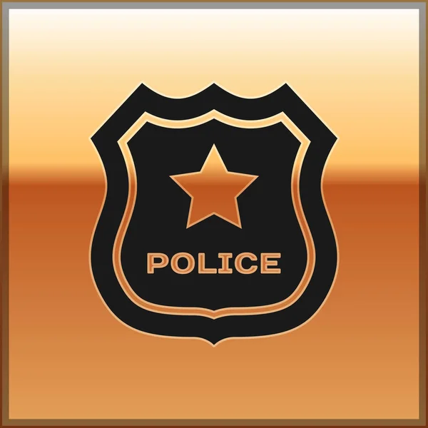 Zwarte politie badge pictogram geïsoleerd op de gouden achtergrond. Sheriff badge teken. Vector illustratie — Stockvector