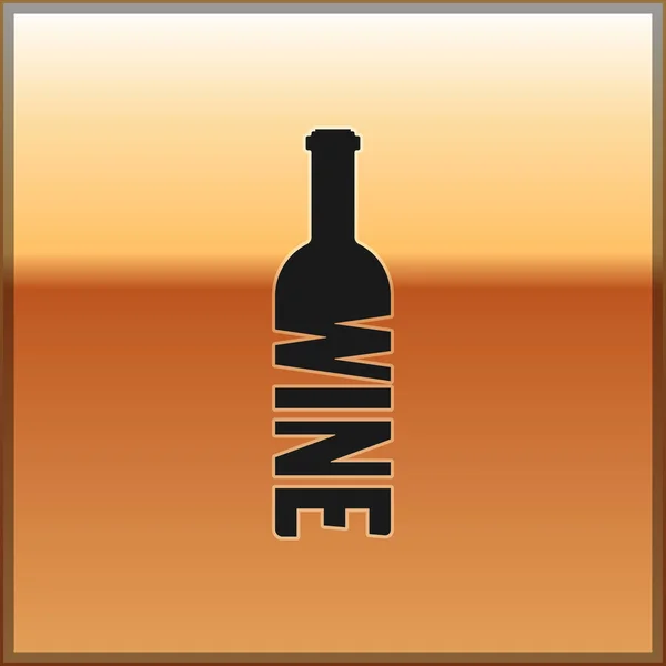 Svart flaska vin ikon isolerad på guld bakgrund. Lettering flaska vin. Vektor illustration — Stock vektor
