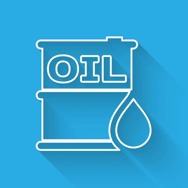 Icono de línea de barril de petróleo blanco aislado con sombra larga. Recipiente de tambor. Para infografías, combustible, industria, energía, ecología. Ilustración vectorial — Vector de stock