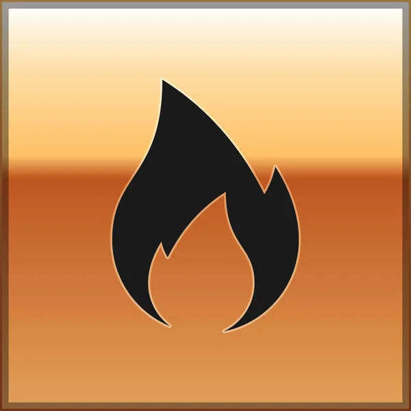 Black Fire flame icon isolated on gold background. Heat symbol. Vector Illustration — Stock Vector