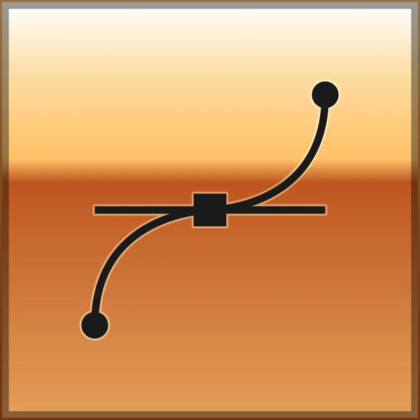 Schwarzes Bezier-Kurvensymbol isoliert auf goldenem Hintergrund. Stift-Werkzeug-Symbol. Vektorillustration — Stockvektor
