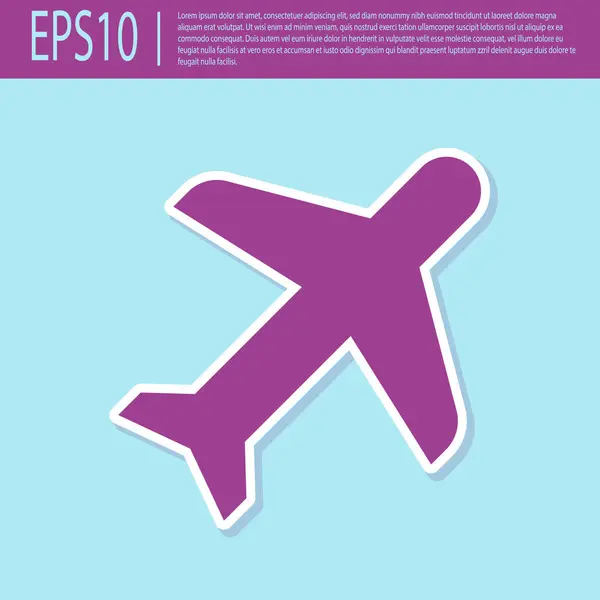Reflexní fialová ikona roviny izolovaná na tyrkysově pozadí. Ikona létající letadlo. Značka airliner. Plochý design. Vektorová ilustrace — Stockový vektor