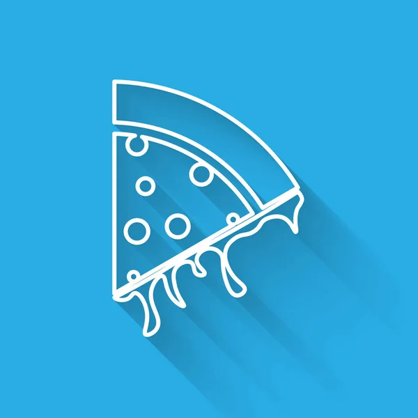Fatia branca de ícone de linha de pizza isolada com sombra longa. Ilustração vetorial — Vetor de Stock