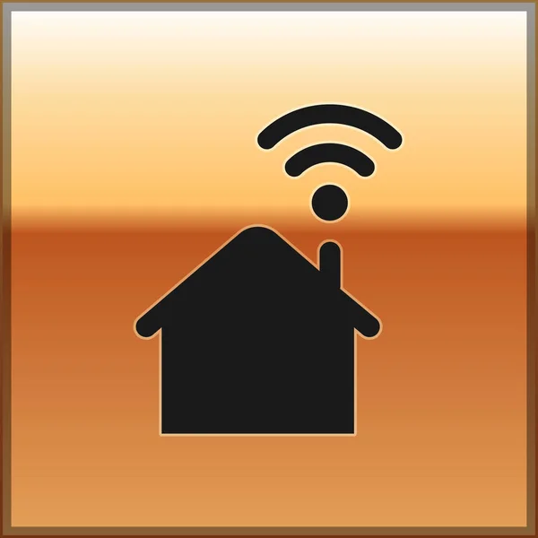 Altın arka plan üzerinde izole wi-fi simgesi ile Siyah Akıllı ev. Uzaktan kumanda. Vektör İllüstrasyonu — Stok Vektör