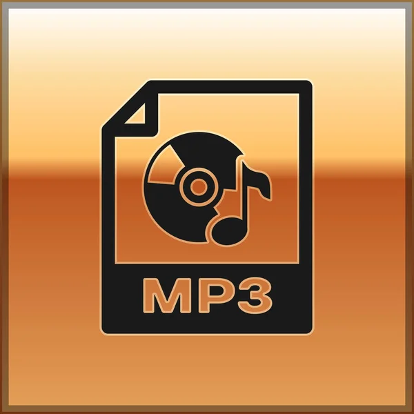 Zwart MP3-bestand documentpictogram. Download mp3 knop icoon geïsoleerd op gouden achtergrond. MP3-muziek formaat teken. MP3-bestand symbool. Vector illustratie — Stockvector