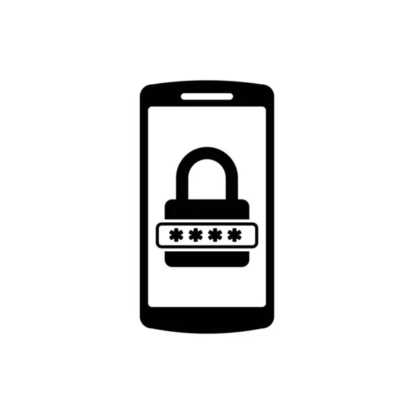 Black Mobile phone and password protection icon isolated. Security, safety, personal access, user authorization, privacy. Vector Illustration — Stock Vector