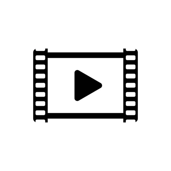 Schwarzes Abspielvideosymbol isoliert auf weißem Hintergrund. Filmstreifen mit Spielzeichen. Vektorillustration — Stockvektor