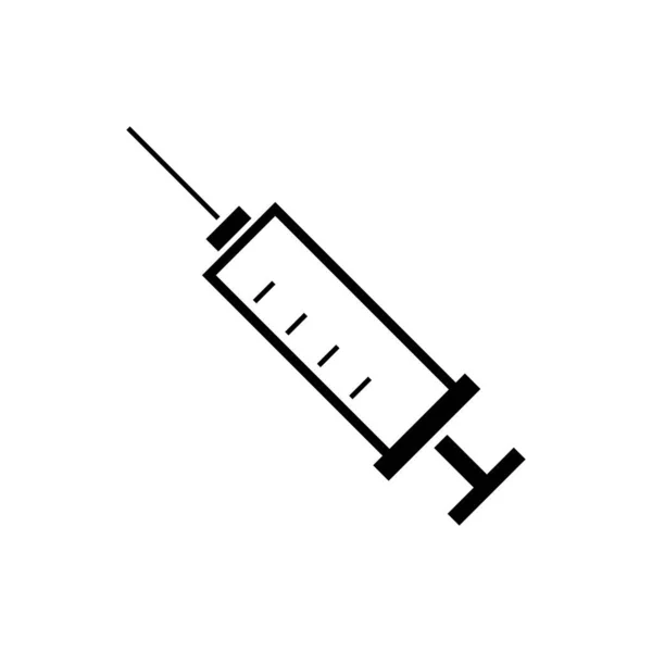 Czarna ikona strzykawki na białym tle. Strzykawka do szczepionki, szczepienia, wstrzyknięcia, grypa strzał. Sprzęt medyczny. Ilustracja wektorowa — Wektor stockowy