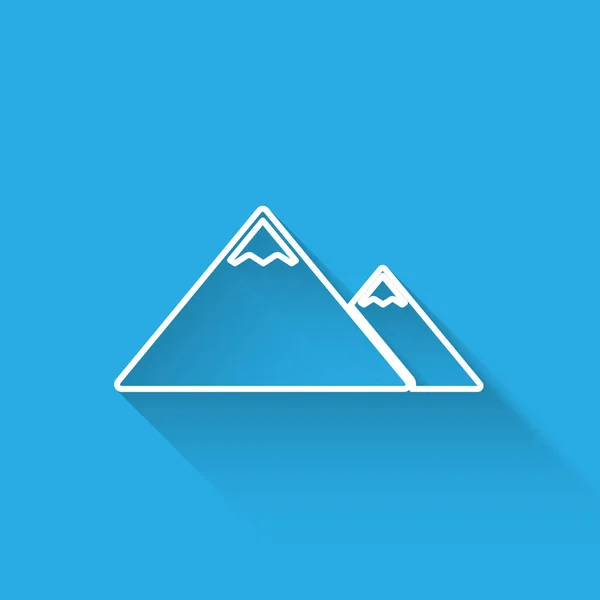 Icono de Montañas Blancas aislado con sombra larga. Símbolo de victoria o concepto de éxito. Ilustración vectorial — Vector de stock