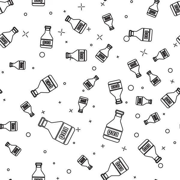 Siyah Ketçap şişe serisi simgesi beyaz arka plan üzerinde sorunsuz desen izole. Barbekü ve Barbekü ızgara sembolü. Vektör İllüstrasyonu