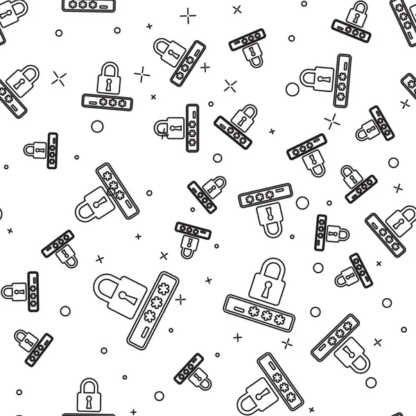 Siyah şifre koruma ve güvenlik erişim simgesi beyaz arka planda yalıtılmış Dikişsiz desen. Kilit simgesi. Güvenlik, emniyet, koruma, gizlilik konsepti. Vektör Illustration