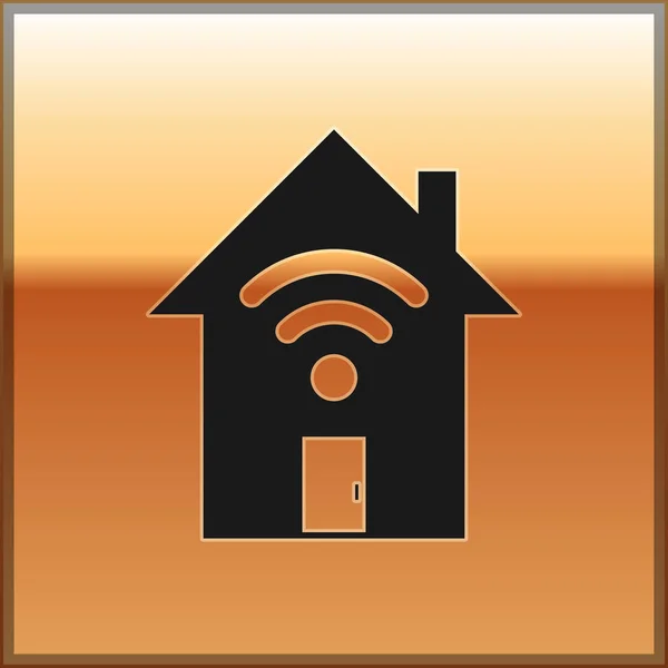 Altın arka plan üzerinde izole wi-fi simgesi ile Siyah Akıllı ev. Uzaktan kumanda. Vektör İllüstrasyonu — Stok Vektör