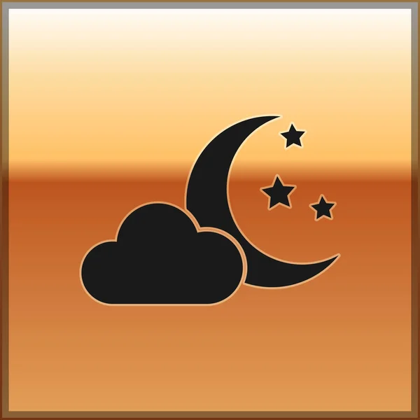 Το μαύρο σύννεφο με το σύμβολο του φεγγαριού και των αστεριών απομονώνεται σε χρυσό φόντο. Συννεφιασμένη νυχτερινή πινακίδα. Το σύμβολο του ύπνου. Νύχτα ή κρεβάτι πινακίδα. Απεικόνιση διανυσματικών φορέων — Διανυσματικό Αρχείο