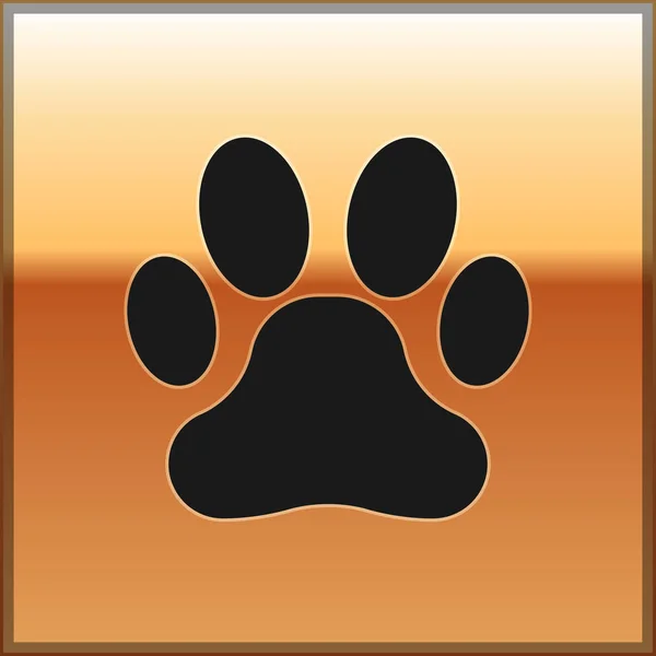 Ícone de impressão Black Paw isolado no fundo de ouro. Impressão de pata de cão ou gato. Pista animal. Ilustração vetorial — Vetor de Stock