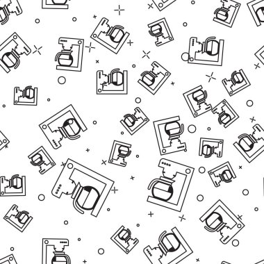 Beyaz arka plan üzerinde cam pot simgesi izole dikişsiz desen ile Siyah Kahve makinesi. Vektör İllüstrasyonu