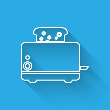 Uzun gölge ile izole tost simgesi ile Beyaz Tost makinesi. Vektör İllüstrasyonu