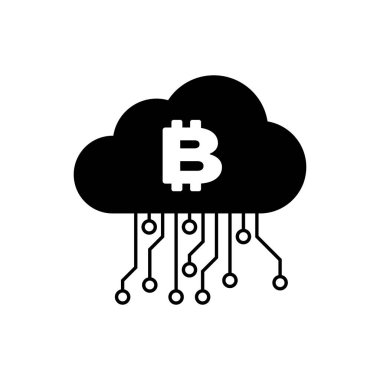 Siyah Cryptocurrency bulut madenciliği simgesi yalıtılmış. Blockchain teknolojisi, bitcoin, dijital para piyasası, kripto para cüzdanı. Vektör İllüstrasyonu