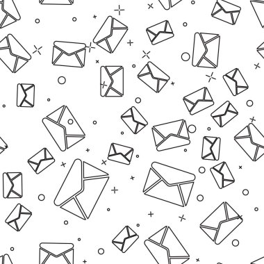 Siyah Zarf simgesi beyaz arka plan üzerinde sorunsuz desen izole. E-posta ileti mektubu simgesi. Vektör İllüstrasyonu