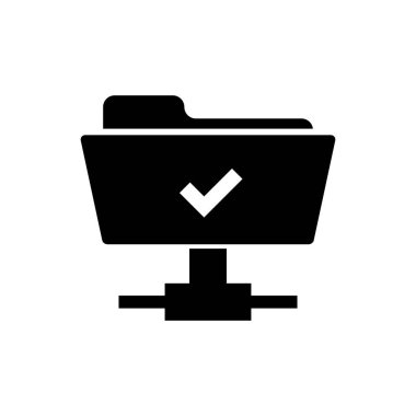 Siyah Ftp işlemi beyaz arka plan üzerinde başarılı simgesi. Yazılım güncellemesi kavramı, transfer protokolü, takım çalışması araç yönetimi, kopyalama süreci. Vektör İllüstrasyonu