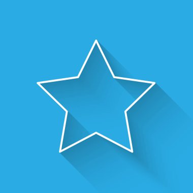 Uzun gölgeile yalıtılmış Beyaz Yıldız çizgi simgesi. Favori, en iyi reyting, ödül sembolü. Vektör İllüstrasyonu