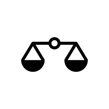 Beyaz arka planda izole adalet simgesisiyah Ölçekler. Mahkeme sembolü. Denge ölçeği işareti. Vektör İllüstrasyonu