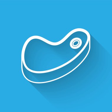 Beyaz Biftek et hattı simgesi uzun gölge ile izole. Vektör İllüstrasyonu