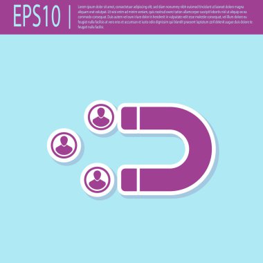 Retro mor Müşteri turkuaz arka plan üzerinde izole simgesi çekiyor. Müşteri saklama, destek ve hizmet. Mıknatısla çeken müşteriler. Vektör İllüstrasyonu