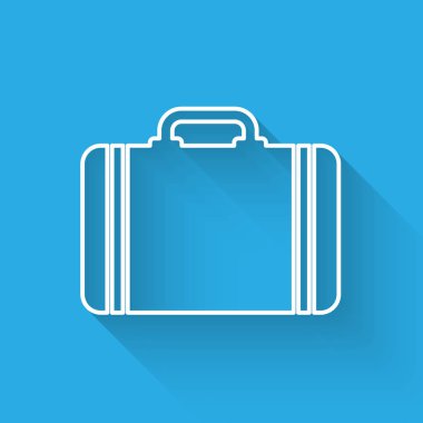 Uzun gölge ile izole seyahat simgesi için Beyaz Bavul. Seyahat bagaj işareti. Seyahat bagaj simgesi. Vektör İllüstrasyonu