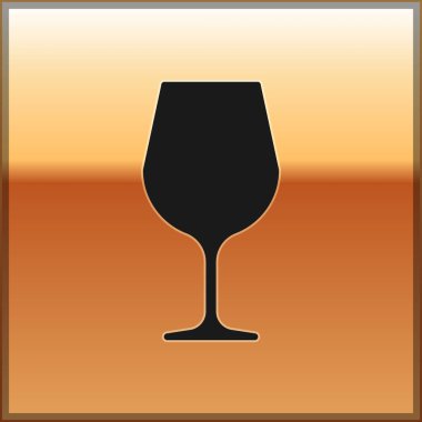 Siyah Şarap cam simgesi altın arka plan izole. Şarap saati işareti. Vektör İllüstrasyonu