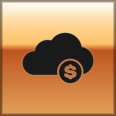 Altın arka planda yalıtılmış Siyah Cryptocurrency bulut madenciliği simgesi. Blockchain teknolojisi, bitcoin, dijital para piyasası, kripto para cüzdanı. Vektör İllüstrasyonu