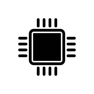 Beyaz arka planda izole mikrodevreler Cpu simgesi ile Siyah Bilgisayar işlemci. Devre kartı işareti ile chip veya cpu. Mikro işlemci. Vektör İllüstrasyonu